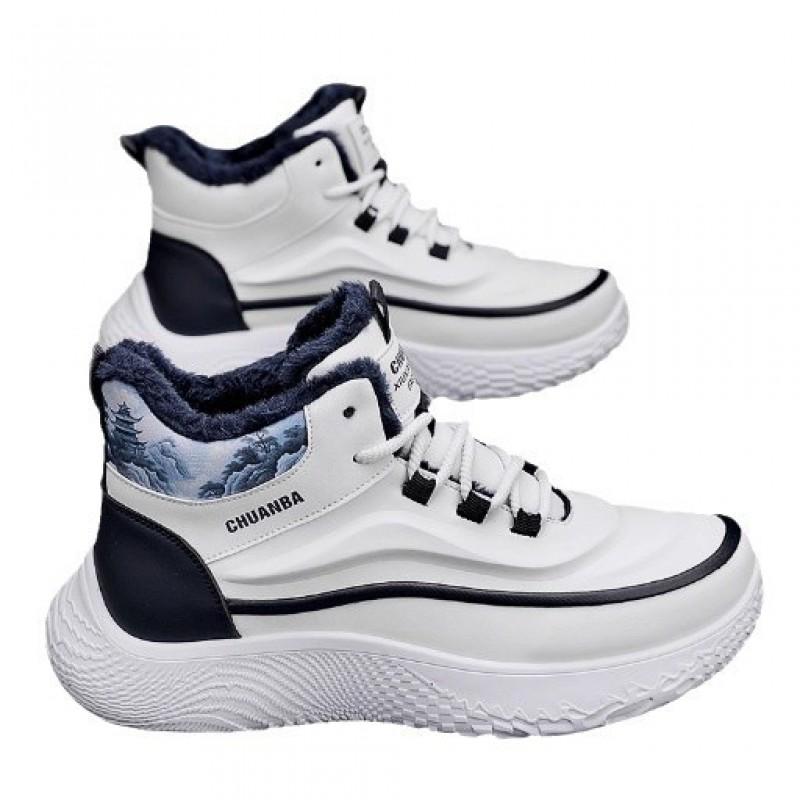 High Top Men's Shoes With Plush Insulation Cotton Teenagers Basketball Sports Running Thick Sole Height Increasing Dad's Trendy
