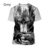 3D Wildlife Bear Forest Print Short Sleeve T-shirt, Cool Graphic Tee