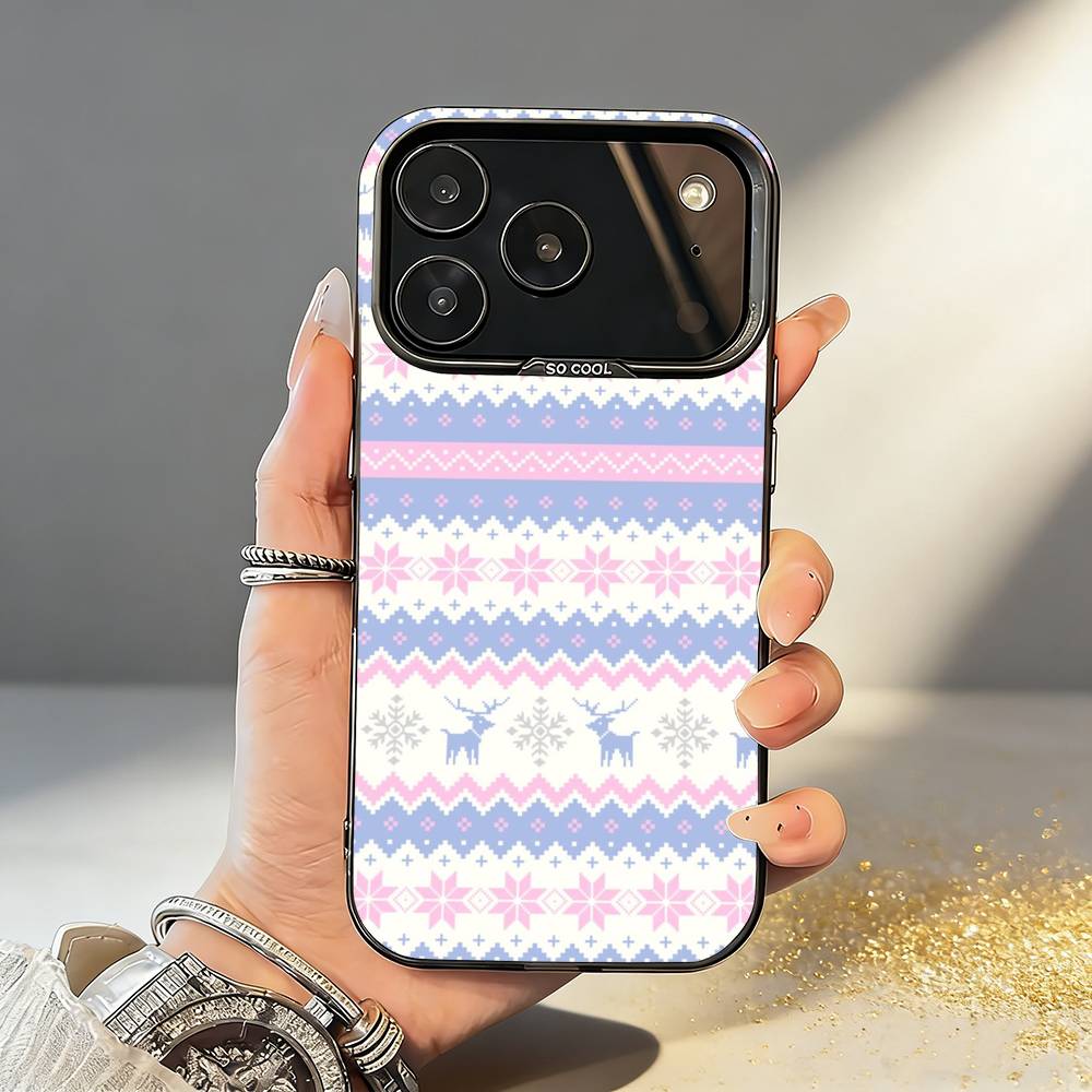 Fair Isle Christmas Phone Case For iPhone17,16,15,14,13,12,11,Pro,MAX White Matte Shockproof Cover