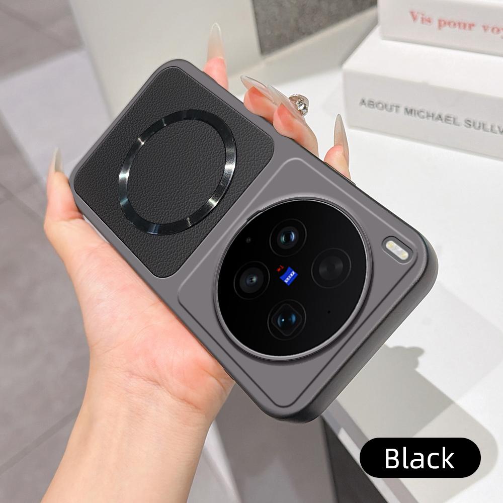 For Magsafe Wireless Charging Case For Vivo X300 Ultra X200 X100 S X90 X80 X70 X60 X50 Pro Metallic Paint+PU Lambskin Soft Back