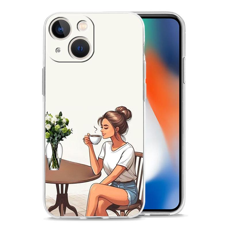 Phone Case For iPhone 16 Cases iPhone 15 12 13 14 16 Pro Max X XR XS Max 15 Plus 16Pro iPhone11 Cover Girl Boss Female Coffee