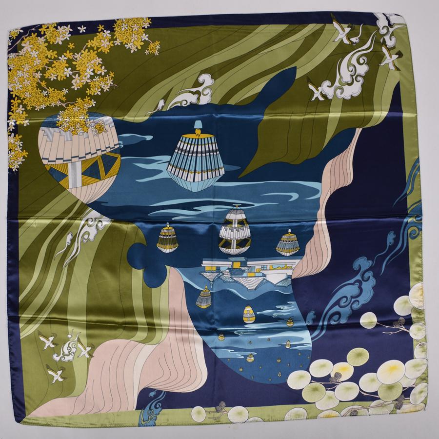 BYSIFA  Blue Green Silk Scarf Shawl Ladies Accessories Fashion Brand Square Scarves New Elegant Female Head Neck Scarves Hijabs