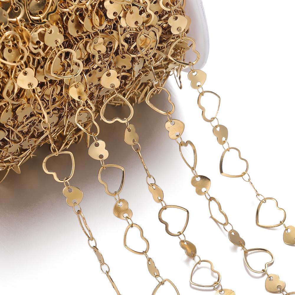 1m Stainless Steel Double Hole Peach Heart Hollow Love Shaped Link Chains for DIY Necklace Bracelet Choker Jewelry Making Chain
