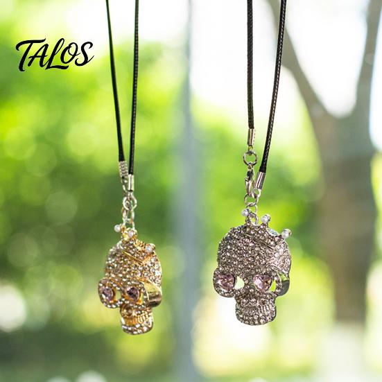 Halloween Auto Ornament Bling Skull Car Hanging Accessories, Rhinestone Head Rear Metal Charm View Mirror Charm, Gothic for Interior Decoration