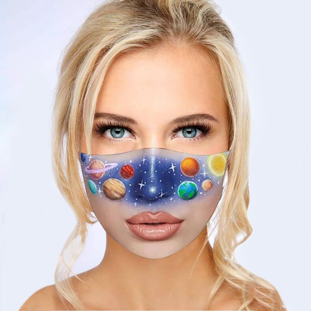 Reusable Dust Mask with Exaggerated Makeup Print for Women Washable Face Covering Adjustable Ear Loops Comfortable Fit