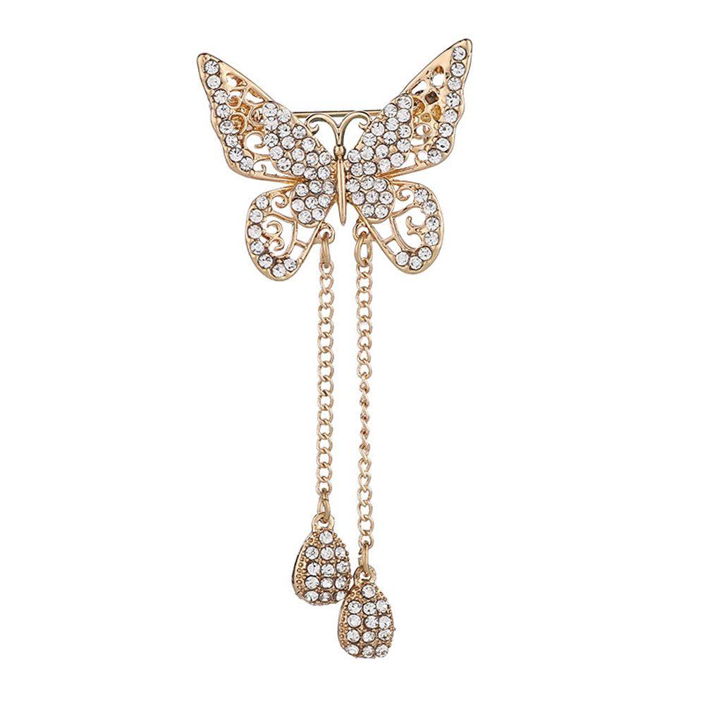Tassel Drop For Women Girl Cubic Zircon Butterfly Corsage Accessories Brooches Pin Jewelry
