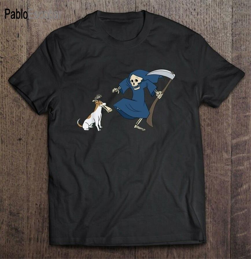 men cotton t-shirt male tee-shirt Jack Russell Terrier Grim Reaper Funny Dog Halloween Men T-Shirt S-6Xl Summer Style Tee Shirt