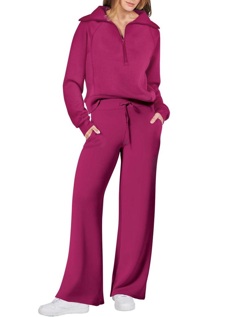 Autumn/Winter Casual Sports Set: Zipper Sweatshirt & Wide Leg Pants