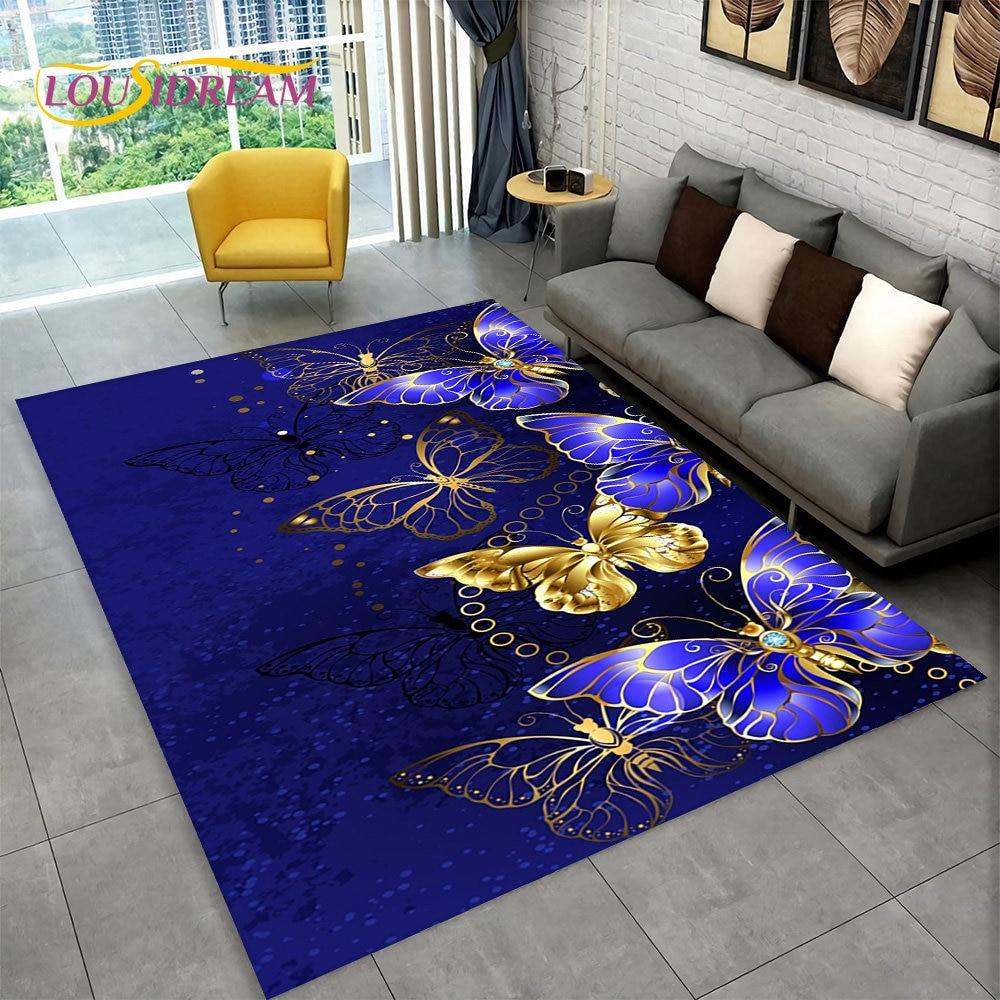 Dream Butterfly Flower Area Rug Large,Carpet Rug for Home Living Room Bedroom Sofa Doormat Decor,Kid Play Non-slip Floor Mats