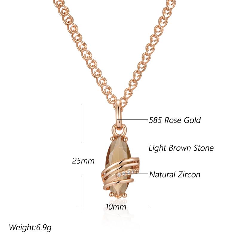 Fashion Brown Natural Zircon Pendant Necklace For Women Unique Geometry  Rose Gold Color High Quality Daily Jewelry