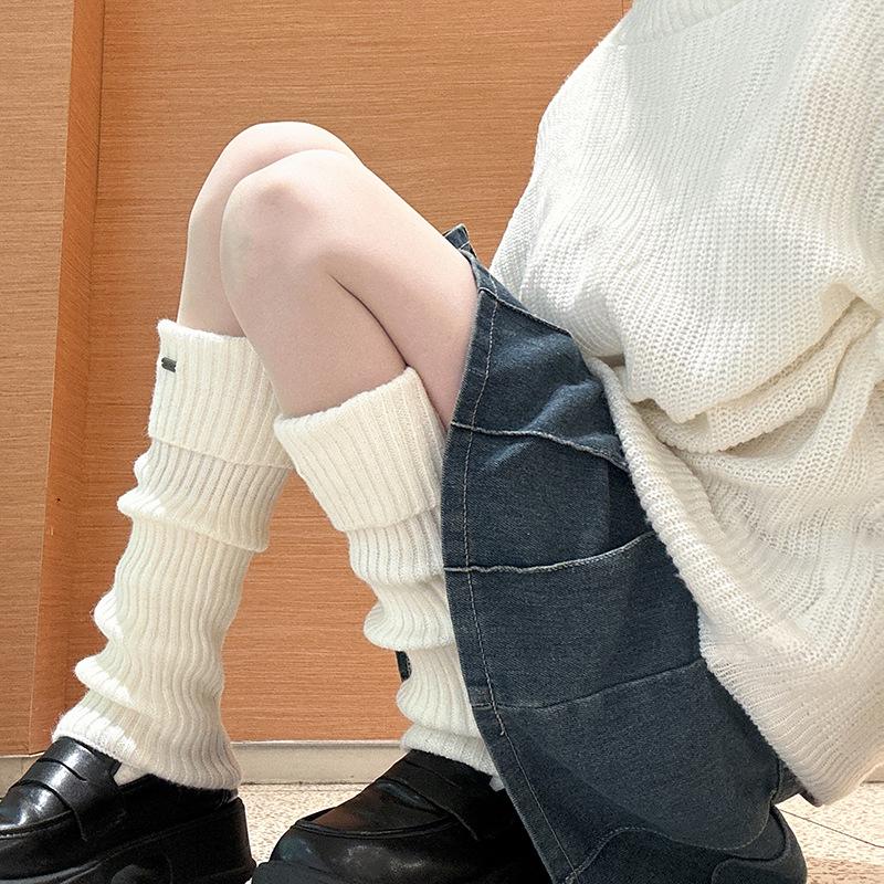 Luochi Women's White Knit Leg Warmers - Y2K Style Slouch Socks for Autumn/Winter