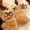 Cute Glasses Bear Plush Half Finger Flip Gloves Women's Winter Cartoon Versatile Touch Screen Cold and Windproof Warm