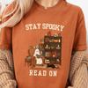 Cozy Ghost Reading T-Shirt: Spooky Cat Halloween Book Club Tee