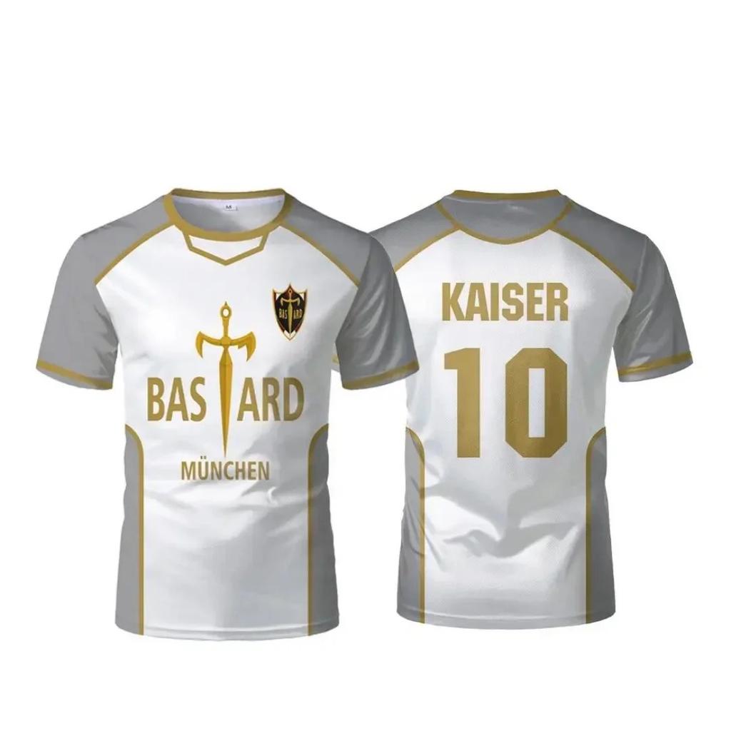 Anime Blue Lock Kaiser Koszulka Piłkarska Drukowana 3D, Koszulka Sportowa z Krótkim Rękawem, Oddychający Top Treningowy do Sportu Codziennego