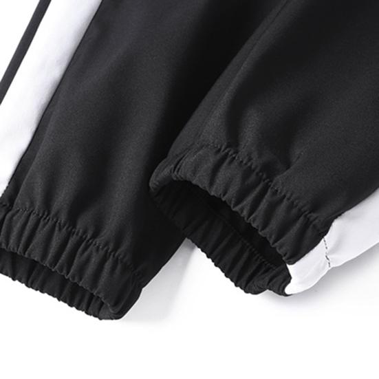 2Pcs/Set Men Sportswear Set Patchwork Color Stand Collar Long Sleeve Zipper Placket Jacket Elastic Waistband Drawstring