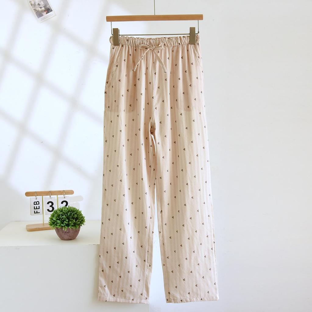 Women's Pure Cotton Sleep Pants - Breathable, Comfortable, Loose Fit with Side Pockets for Walking, Spring/Autumn Wear.
