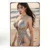 Anime Girl Metal Wall Art 8x12 Inch Retro Beach Swimsuit Floral Aluminum Sign Decor