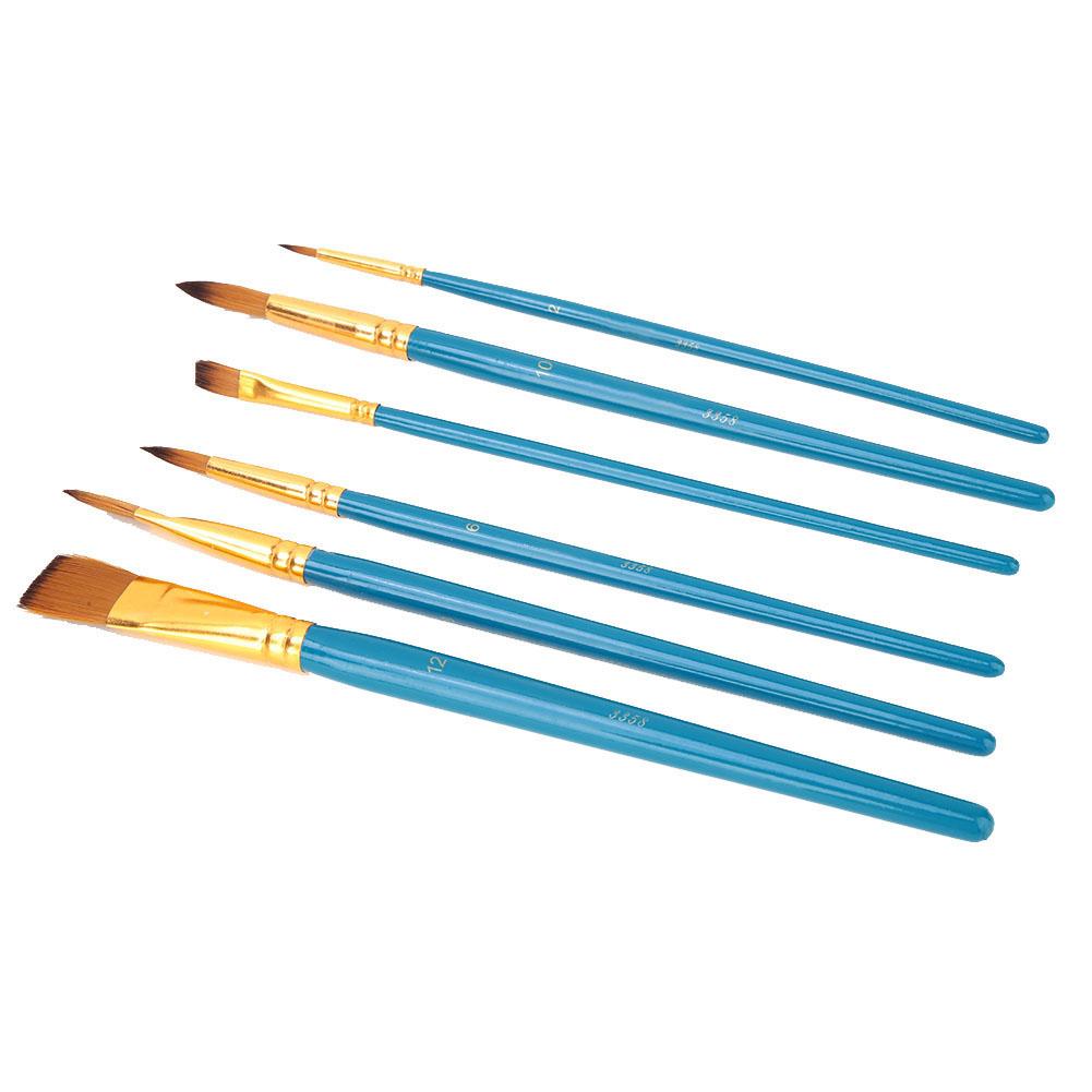 6pcs Wooden Handle Drawing Pen Nylon Hair Paint Brush Set Art Craft Watercolor Painting(Blue)