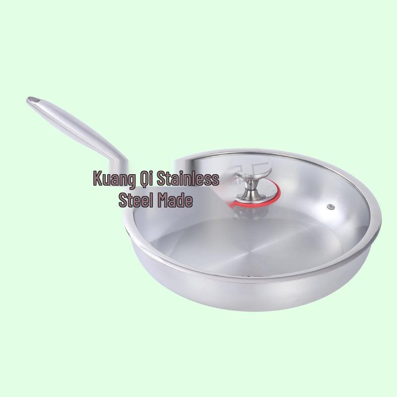 304 Stainless Steel Non-Stick Wok - Flat-Bottomed, No Coating, Low-Smoke, Three-Layer Cookware