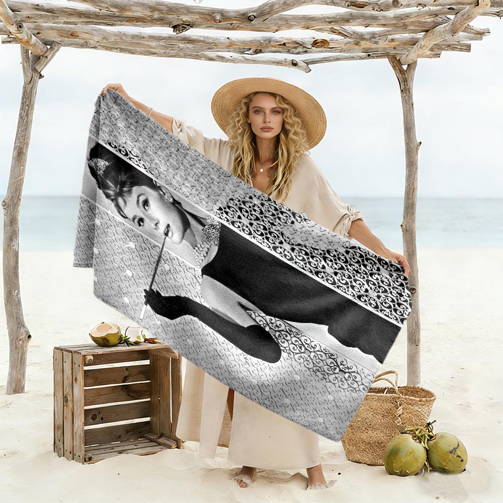 Asciugamano da Spiaggia Audrey Hepburn Super Morbido Microfibra Tessuto Asciugatura Rapida Comodo Leggero Adatto per Nuoto, Palestra, Campeggio, Yoga Vacanza