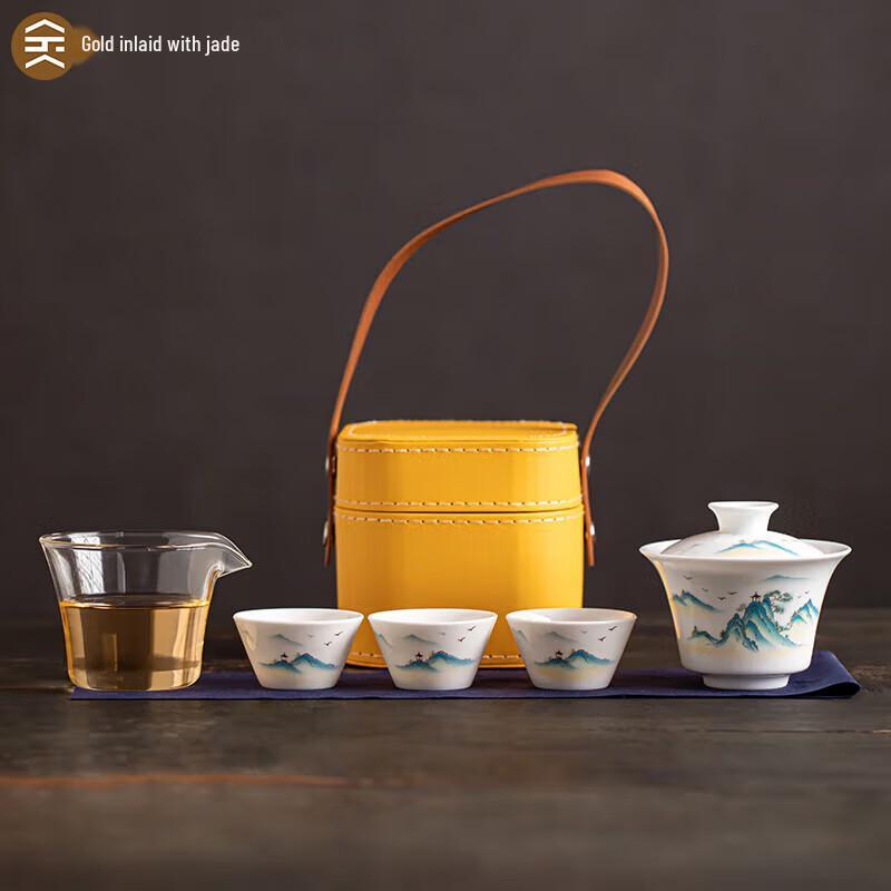 

Gold-Inlaid Zisha Purple Clay Landscape Teapot Set