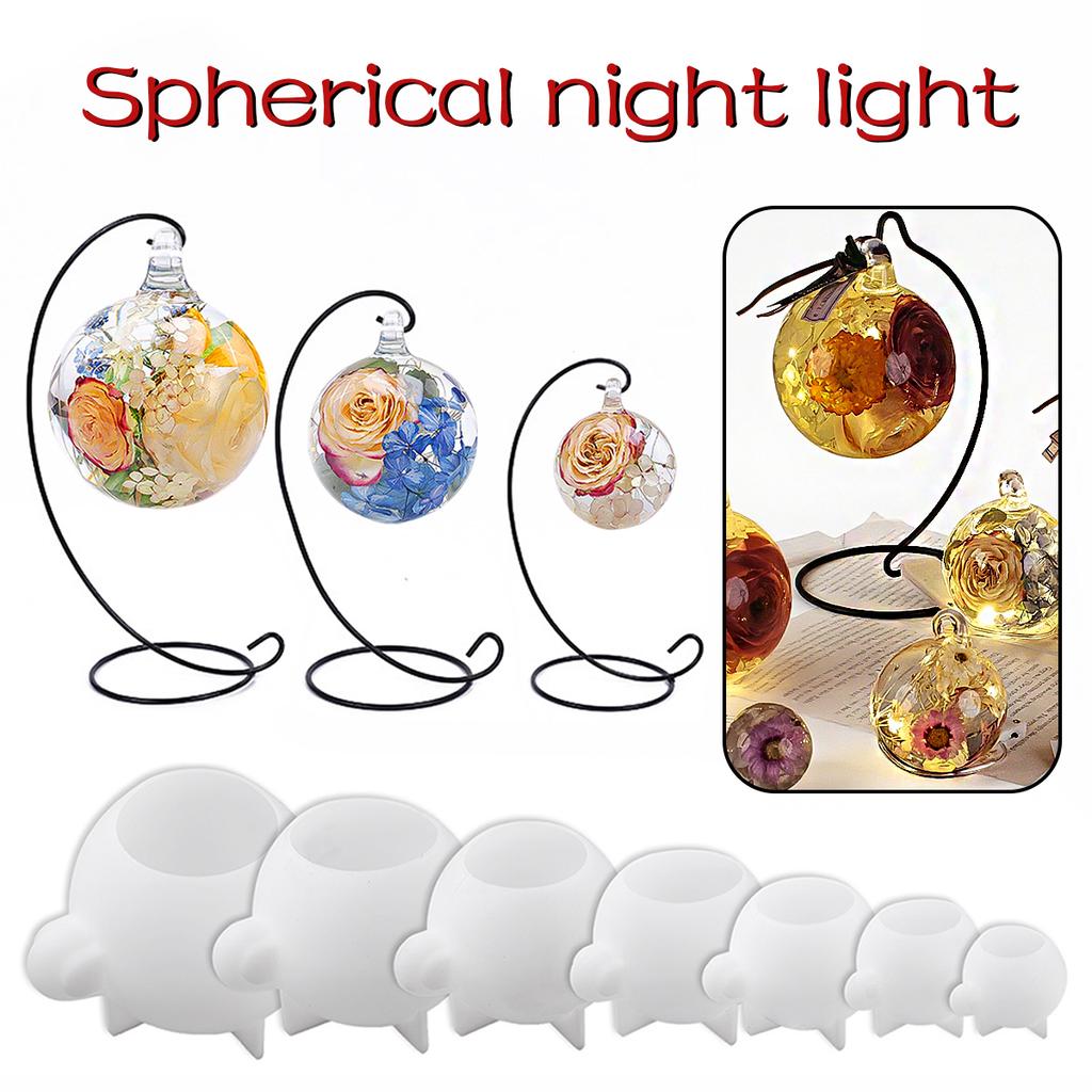 DIY Crystal Epoxy Resin Sphere Mold 3D Multi Size Desktop Ornamental Crafts Making Kit Perforated Ball Hanging Bracket Mirror Si