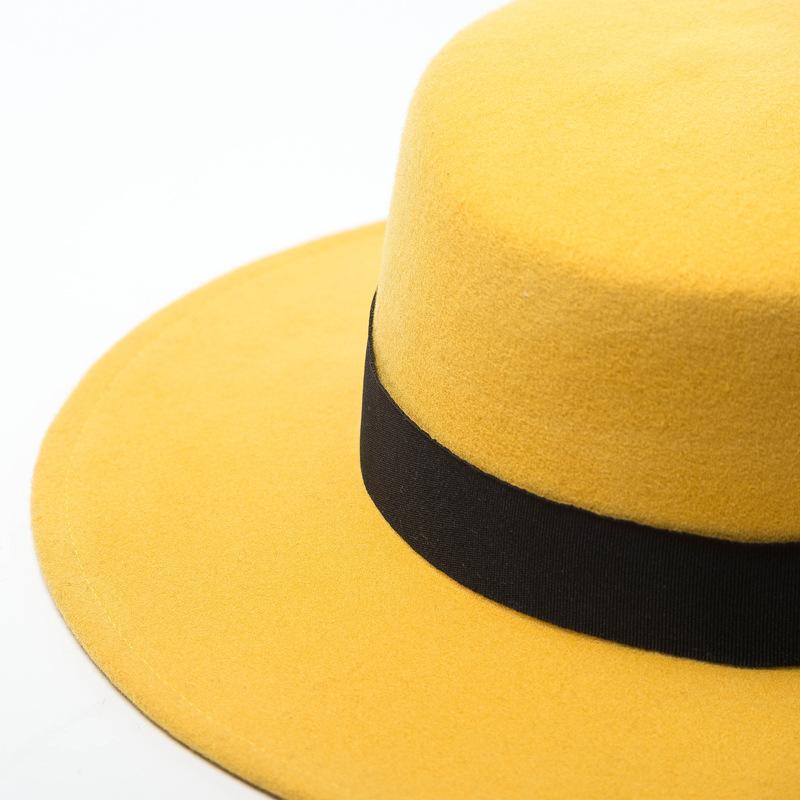Europe, America, Autumn and Winter New Bow Wool Woolen Flat Top Top Hat Women's Fashion Wool Felt Flat Top Hat