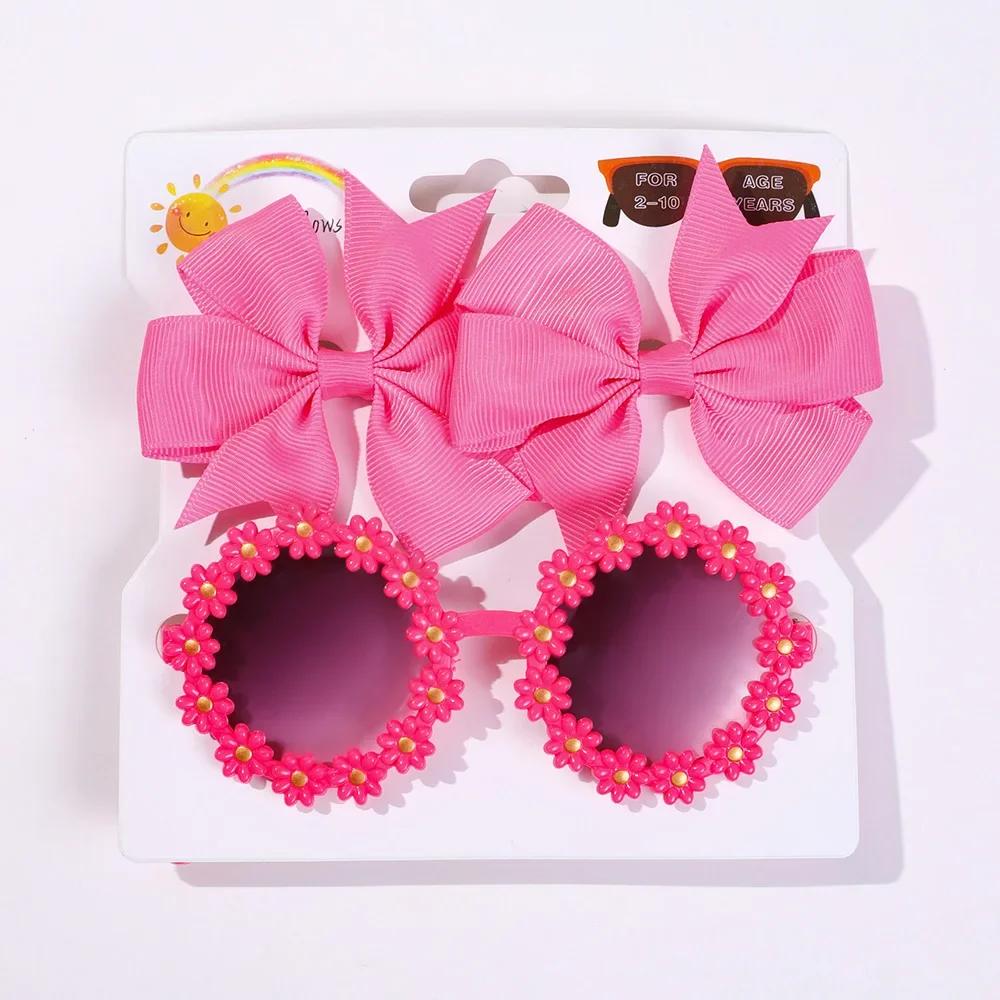 1Set Children Headwear Glasses Solid Soft Bowknot Head Bands Girls Lace Barrette Retro Headbands Sunglasses Kids Hair Band Sets