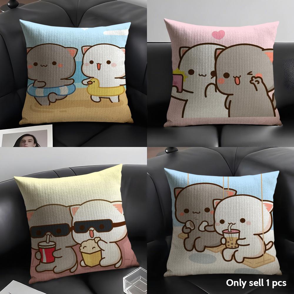 Sweet Cute P-Peach Gomas Cushion Cover Natural Linen Organic Fabric Double-Sided Printing Sofa Home Decor Gift Pillow Case