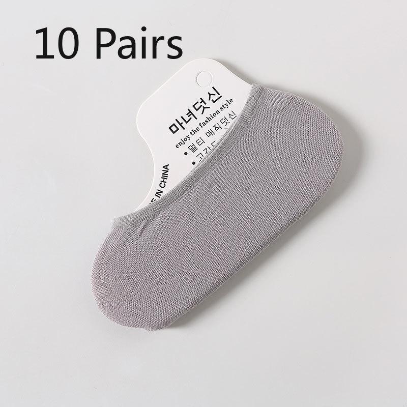 10 Pairs of  Women's Summer Ultra Thin Candy Color Versatile Breathable Silicone Invisible Boat Socks