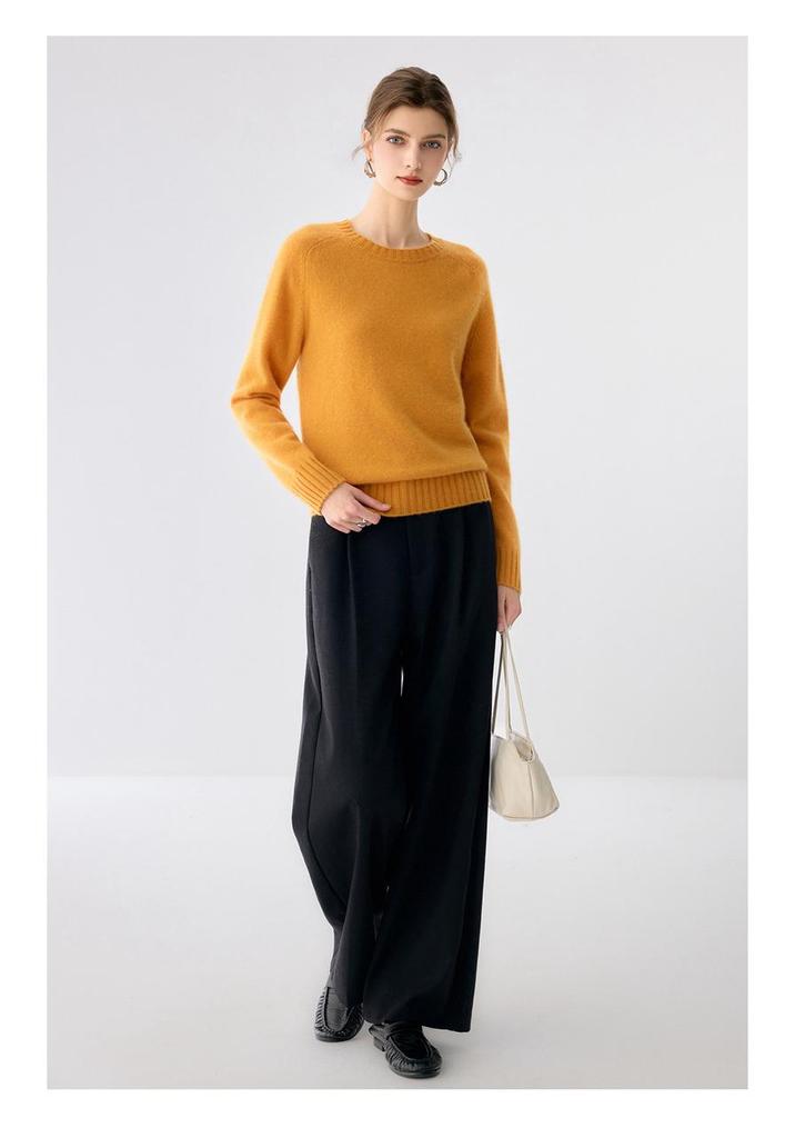 Lekasha Cashmere Women's Saddle Shoulder Round Neck Long Sleeve Sweater