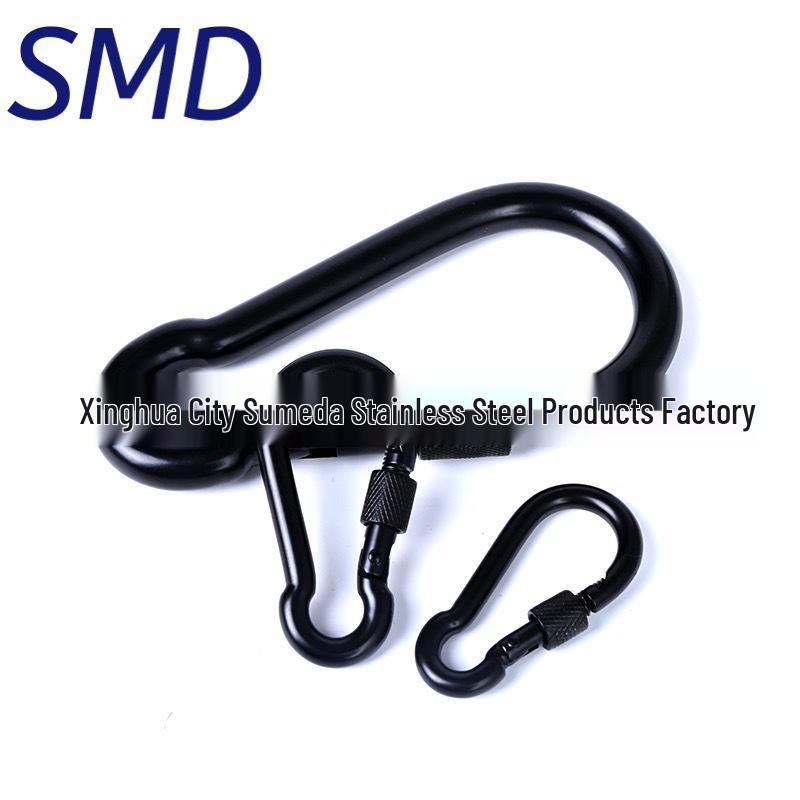 Schwarzer 304 Edelstahl Karabiner Schlüsselanhänger mit Sicherheitsverschluss und Federhaken