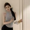Buttoned Hollow-out Halter Sleeveless Knitted Vest Women's Summer Hot Girl Slim Fit Inner Wear Chinese Style Top Outerwear