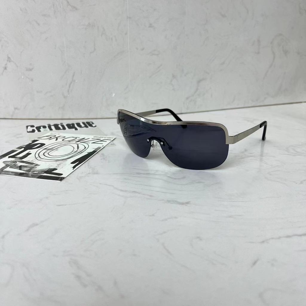Oversized Sunglasses Lightweight Bronze Metal Frame Shades Unisex Sunglasses Trendy Half Rimless Sunglasses For Driving