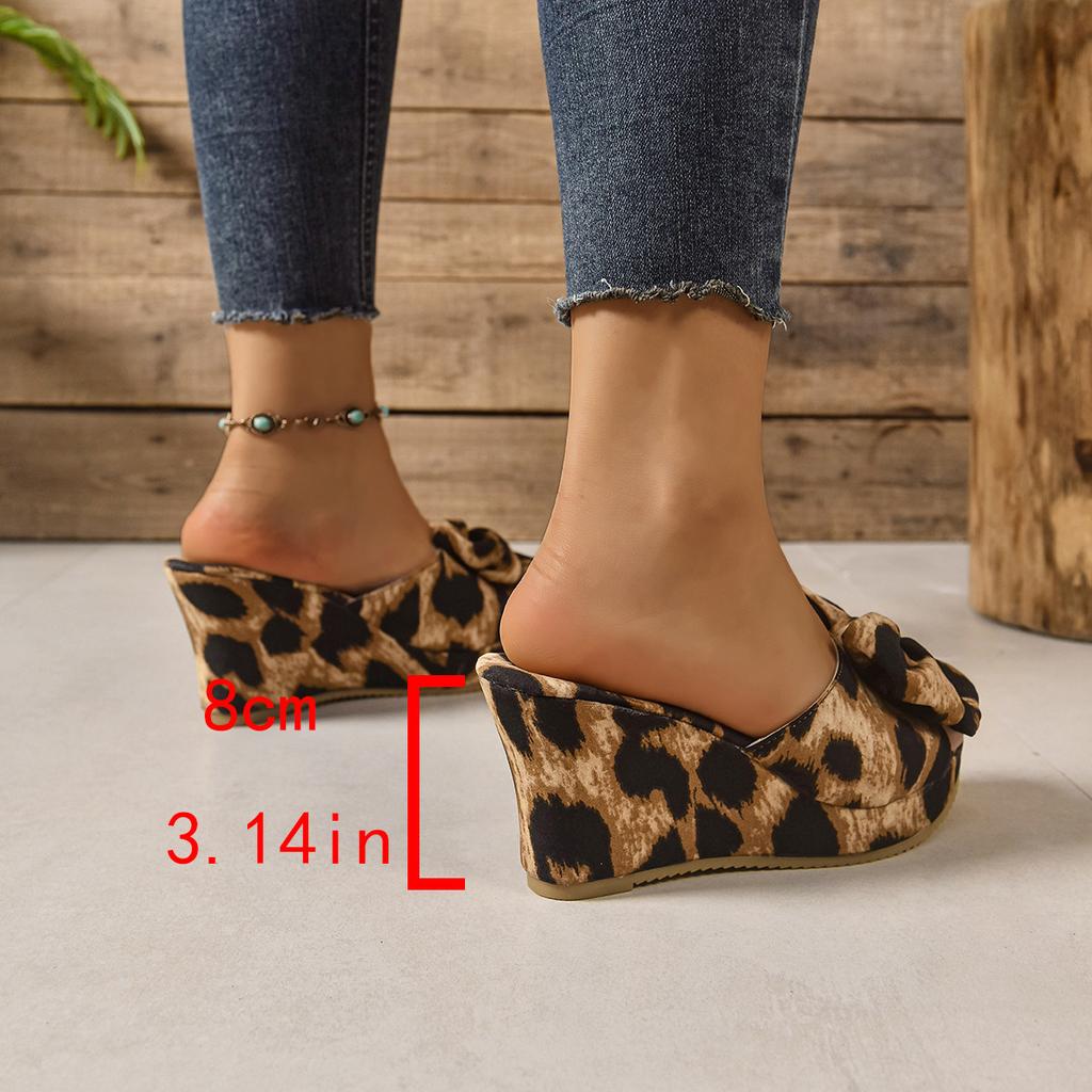 Fashion Women's High Heel Wedge Slippers Beach Shoes Luxury Sandals Sexy Open Toe Leopard Print Wide Band Thick Bottom Slippers Summer