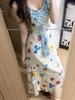 Women's French V-Neck Floral Sling Dress - Fairy Style Summer Resort A-line, High Waist, Long and Slimming