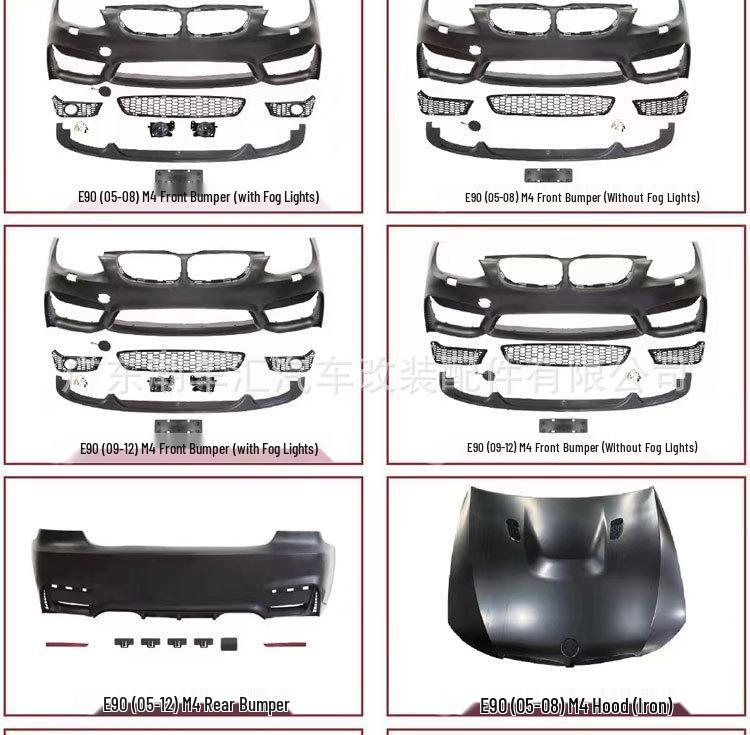 BMW 3 Series E90 Modified M4 Body Kit: M3 Front/Rear Bumpers, Grille, Hood, Side Skirts, Fenders (05-12 Models)