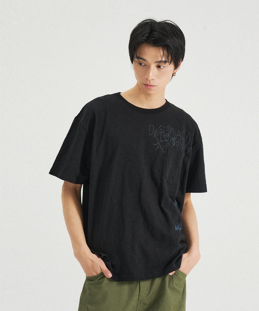 SLOWACID Τσέπης Σημειωματάριο Κοντομάνικο T-Shirt με Ζακάρ [Μαύρο]