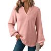 Women's Fashion Long Sleeve  Knit V-Neck Solid Color Casual Top