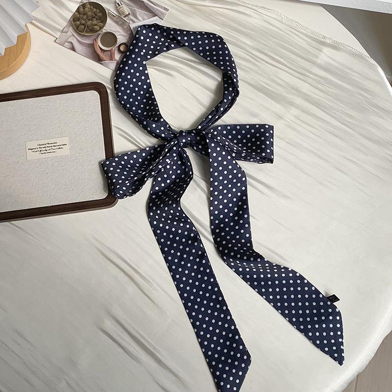 Wind 190 Polka Dots Slender Narrow High-end Small Tie Tied Hair Belt Silk Scarf Women's Streamer Bag Strap