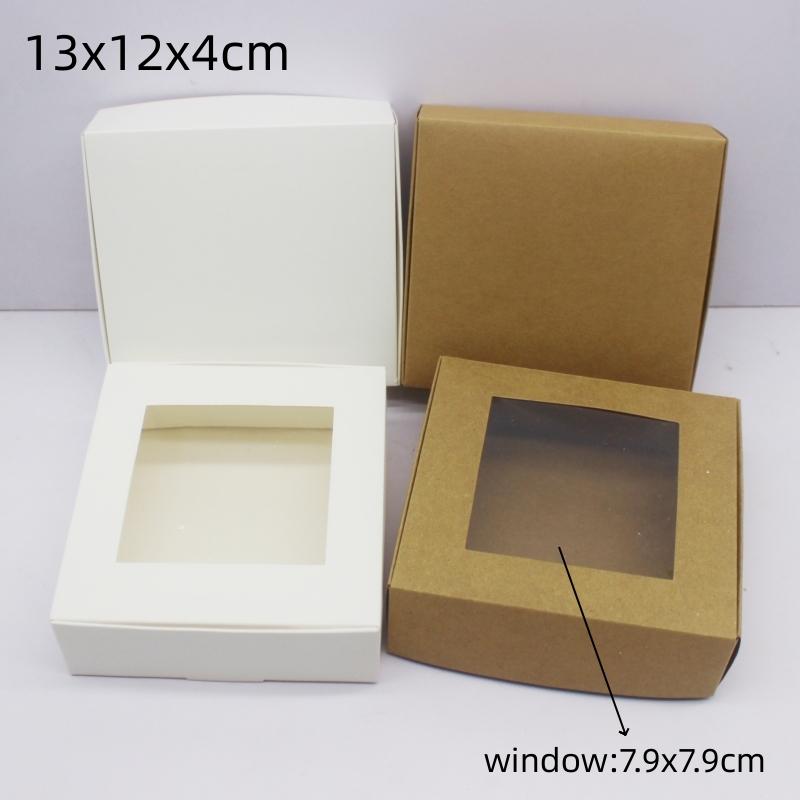 10 buc. ambalaje pentru cadou DIY cu fereastră albă/hârtie kraft de dimensiuni mari Cutie cadou de Crăciun ambalare pentru tort nunta adunare de familie m