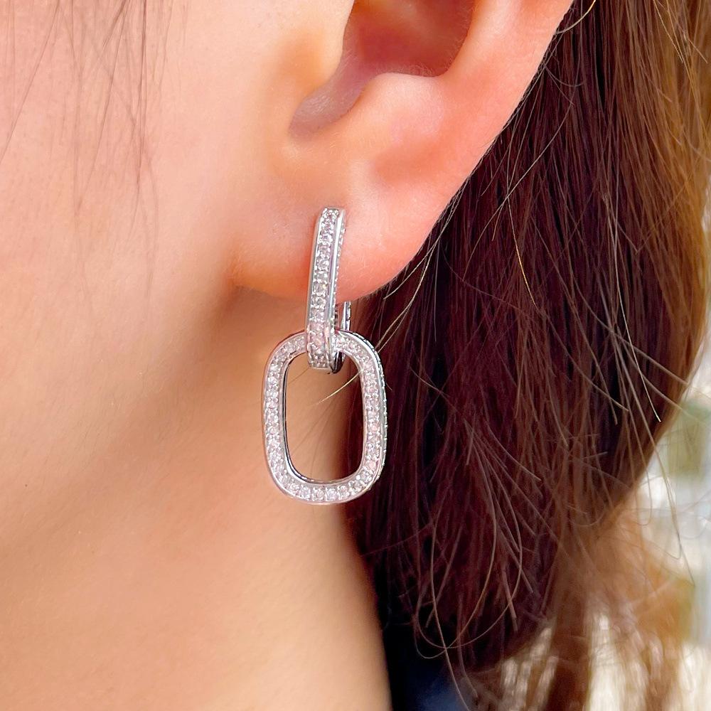 Accessories Removable Dual-Purpose Geometric Lock Earrings Cold Wind Oval Double Circle Inlaid Zircon Earrings