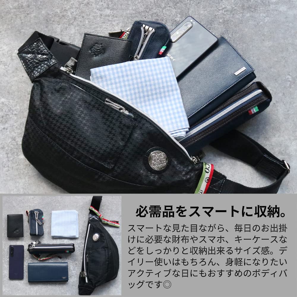 OROBIANCO DIDAL Limonta Nylon and Houndstooth Leather Shoulder Bag for Made In Mini Brand Name GOCCIA-C (NERO/Black) Men, Italy, Crossbody, Nylon,