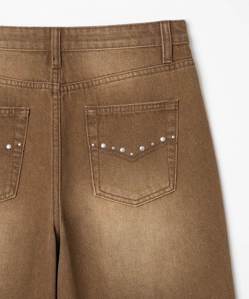 MILLO WOMEN Studded Wide Jeans [Brown]