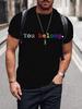 Summer Mens Casual Short Sleeve Tshirt Round Neck Band Pride Month Printed Black Tee