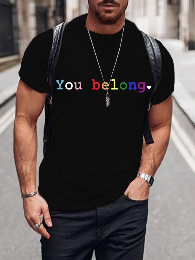 Summer Mens Casual Short Sleeve Tshirt Round Neck Band Pride Month Printed Black Tee