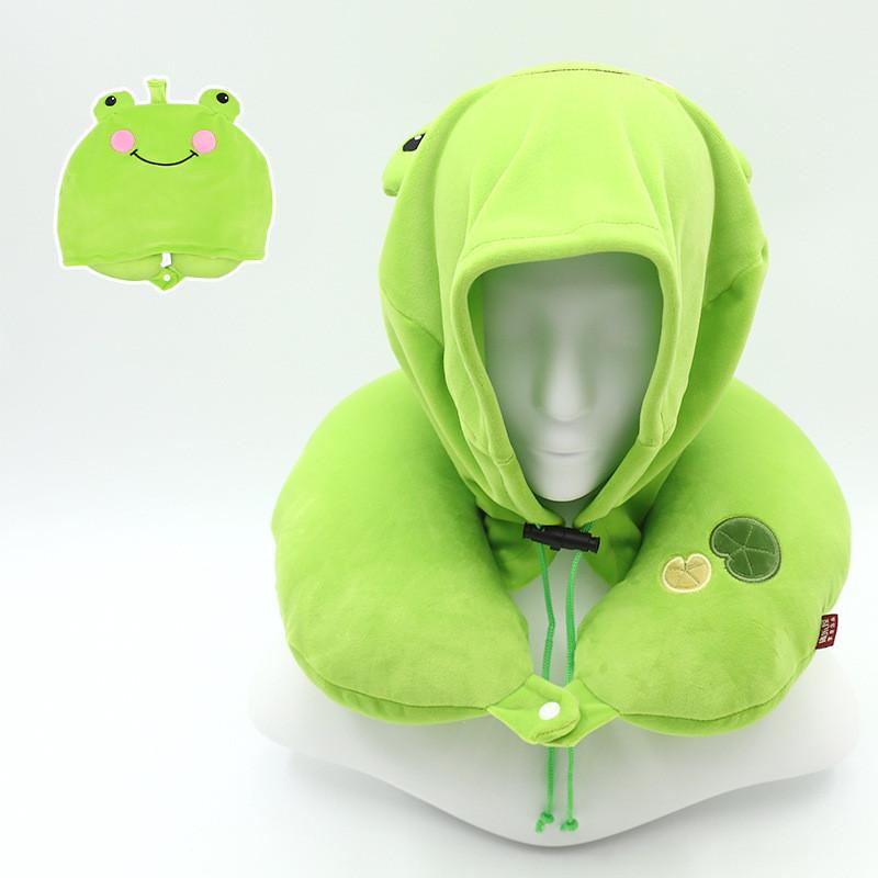 Cartoon Memory Foam U Shape Pillow With Hood For Adults
