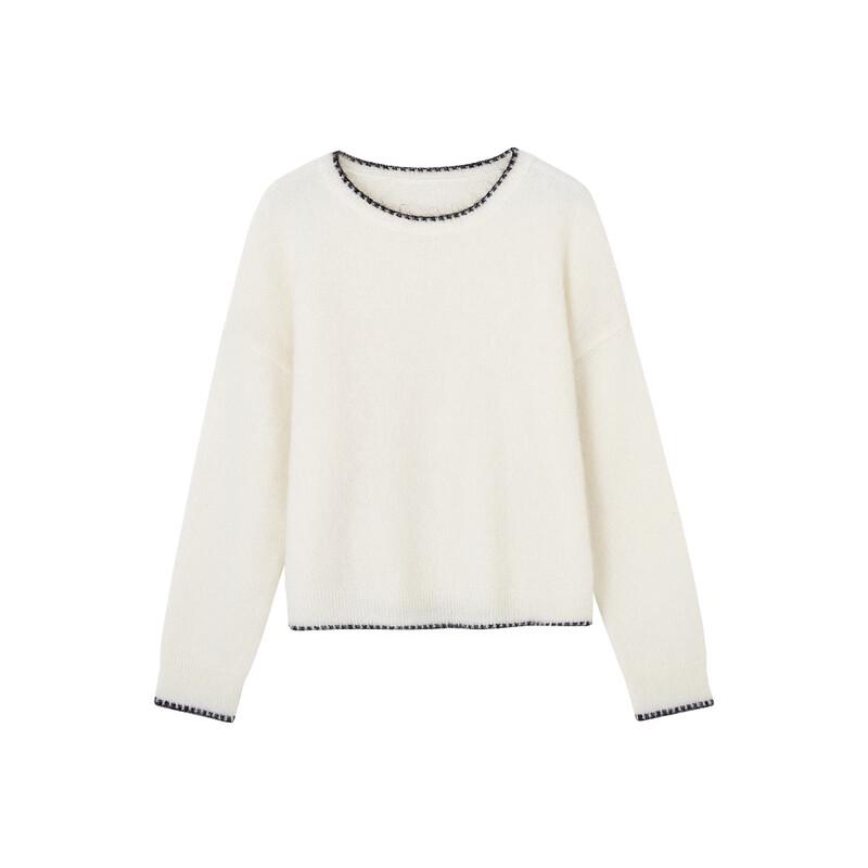 Demana Winter Wool Mohair Blend Patchwork Round Neck Knit Sweater
