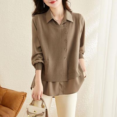 Herbst Luxus Polo Hals Langarm Gefälschte Zwei Stücke Lose Beiläufige Dünne Vielseitige Popularität Büro Dame frauen Shirts
