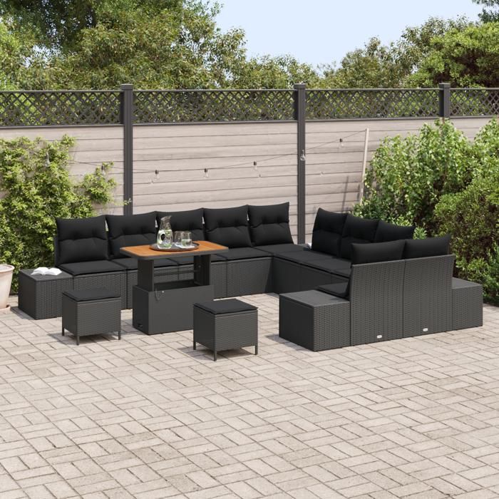 Ensemble de canapé de jardin vidaXL en 13 pièces avec coussins noirs en poly rotin, Canapé de jardin vidaXL 2 places 3362844